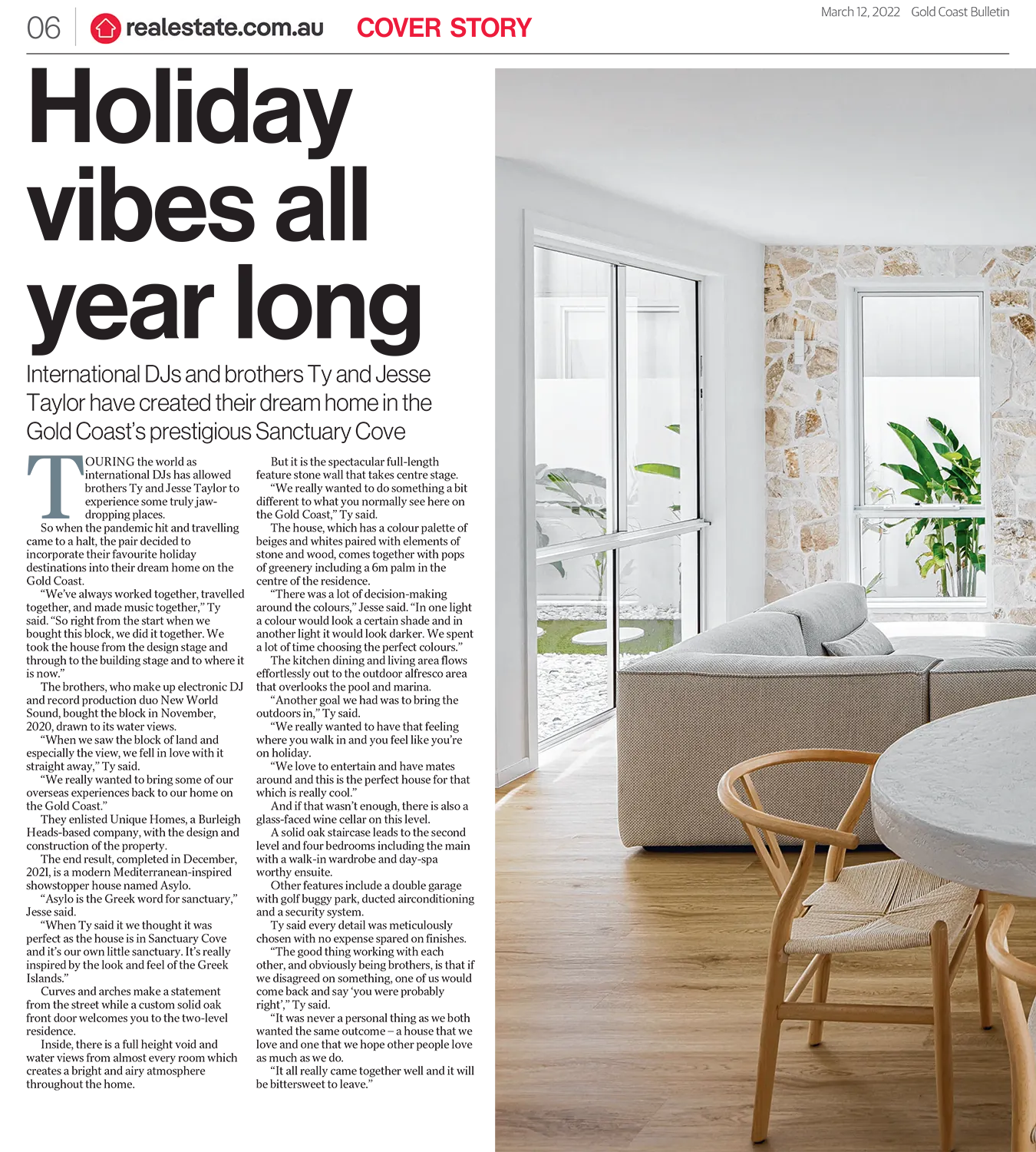 Unique Built Gold Coast In the Press Magazine article about Asylo display home
